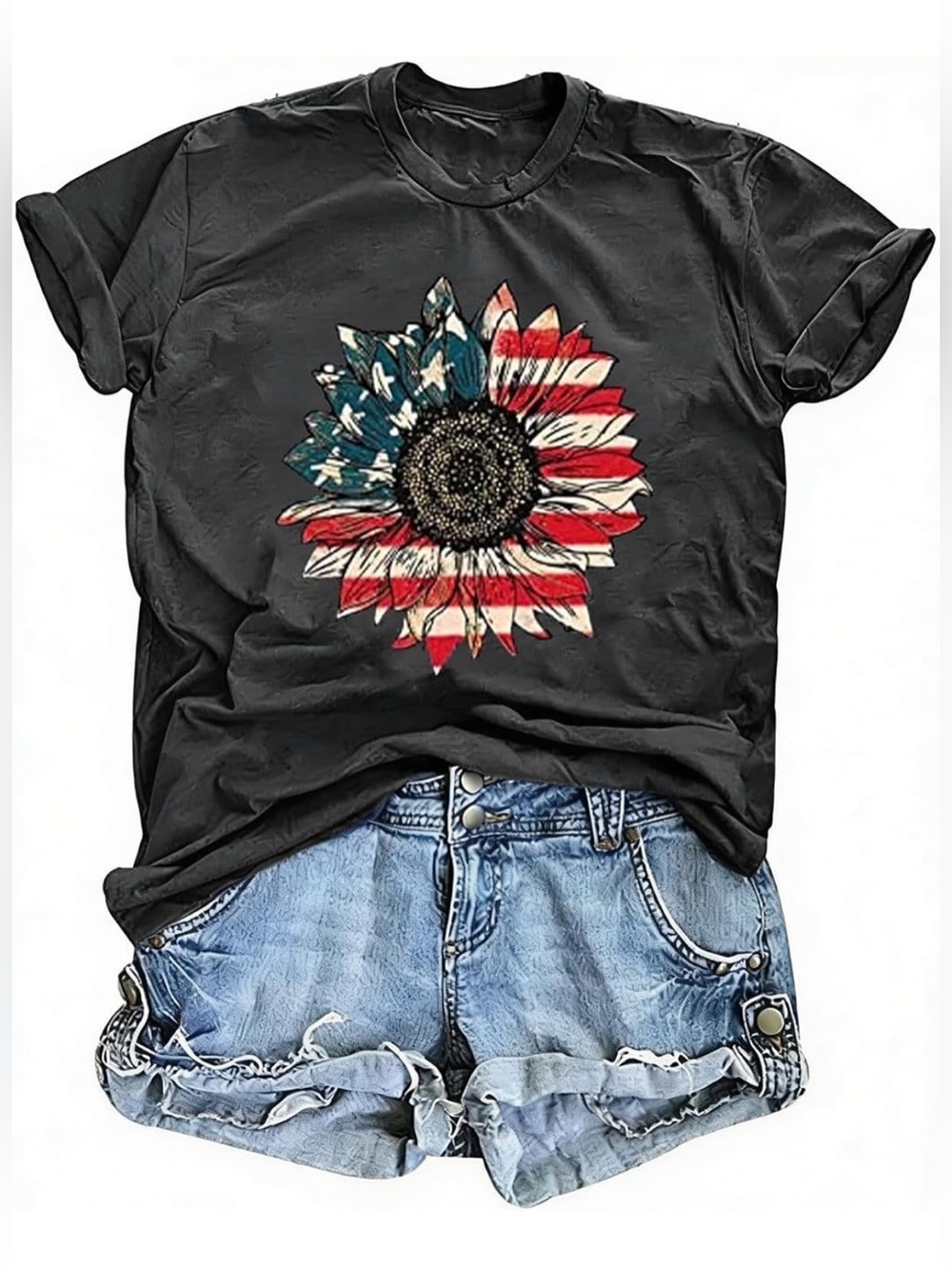 American Flag Patriotic 4th of July USA Flag Stars Stripes in Flower Graphic top